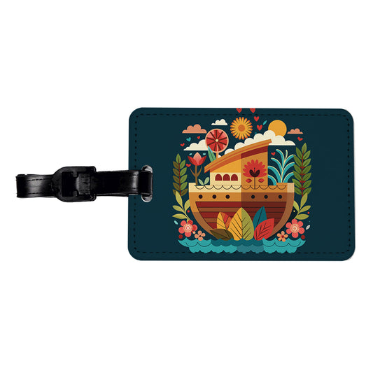 Noah's Ark Floral Bible Story Travel Faux Leather Luggage Tag