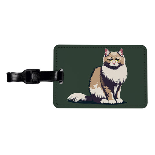 Norwegian Forest Cat Sitting Travel Faux Leather Luggage Tag