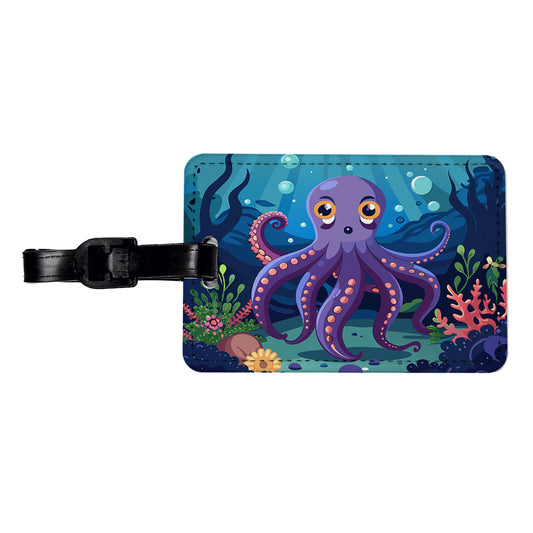 Octopus in Ocean Cute Travel Faux Leather Luggage Tag