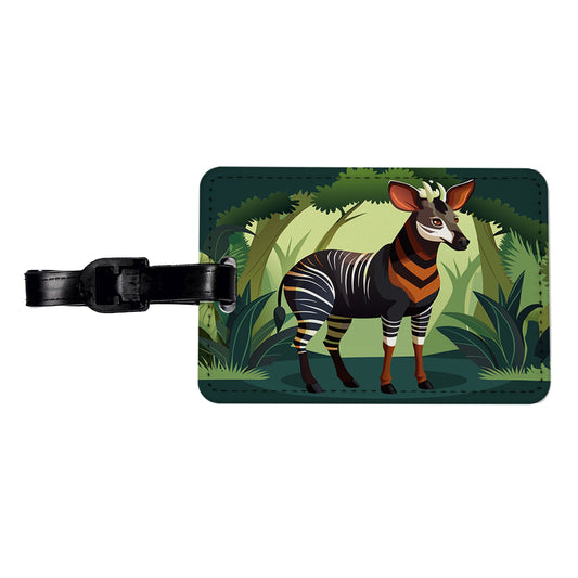 Okapi Forest Zebra Giraffe Travel Faux Leather Luggage Tag
