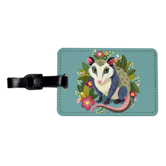 Opossum Floral Flowers Travel Faux Leather Luggage Tag