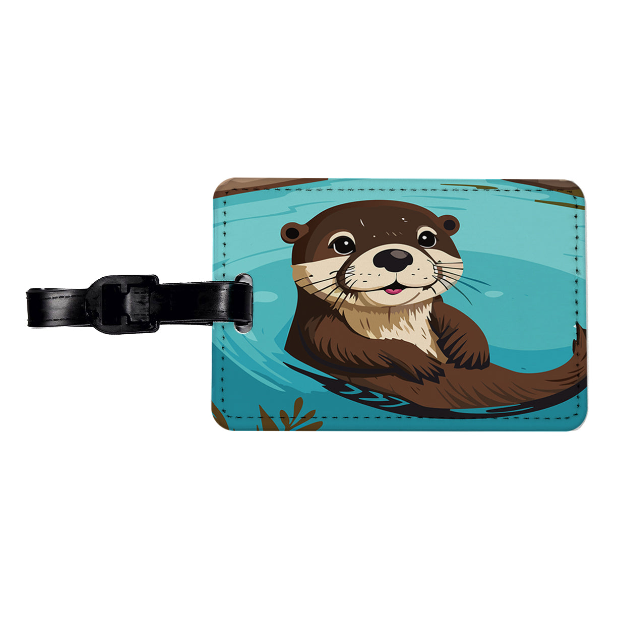 Otter Cute Swimming in Water Travel Faux Leather Luggage Tag