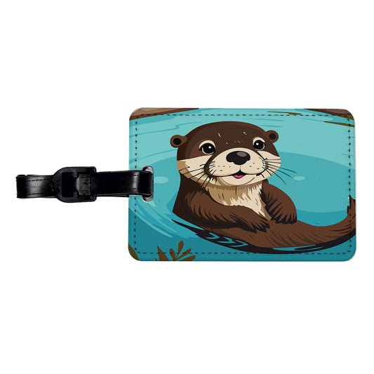 Otter Cute Swimming in Water Travel Faux Leather Luggage Tag