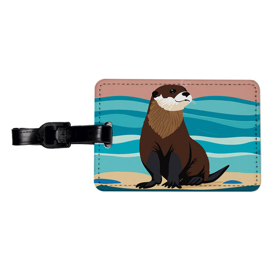 Otter on the Beach Ocean Sea Travel Faux Leather Luggage Tag