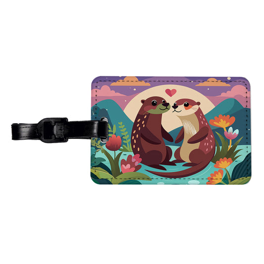 Otters in Love Anniversary Wedding Valentines Day Travel Faux Leather Luggage Tag