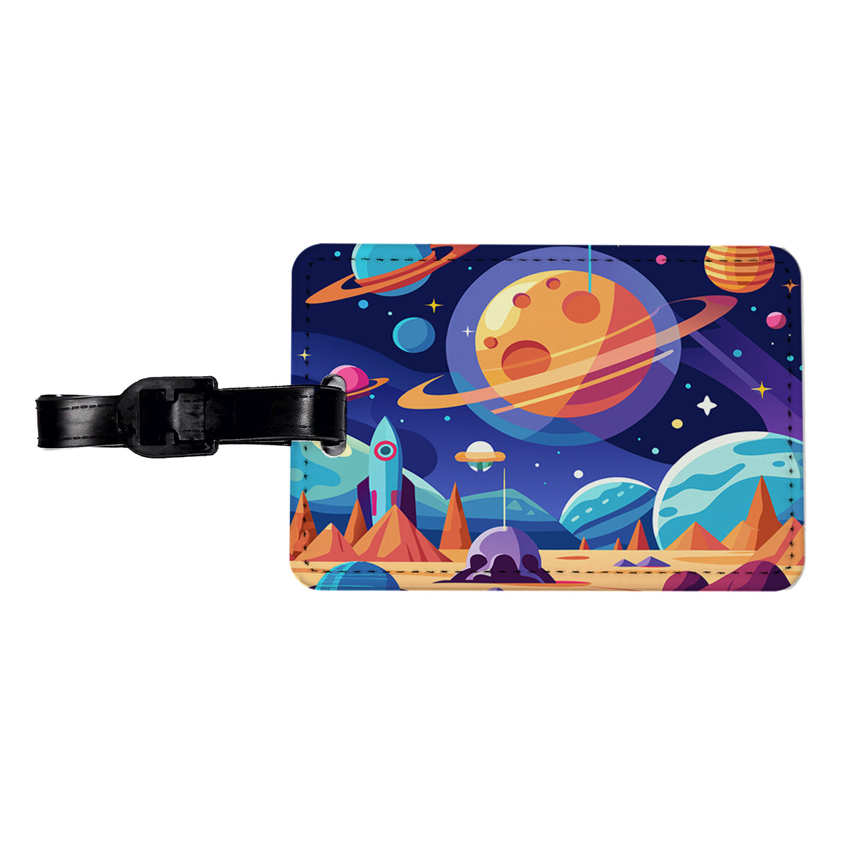 Outer Space Planets Travel Faux Leather Luggage Tag