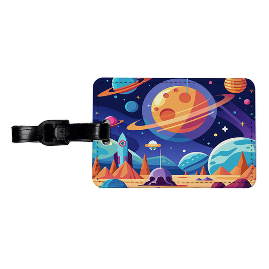 Outer Space Planets Travel Faux Leather Luggage Tag
