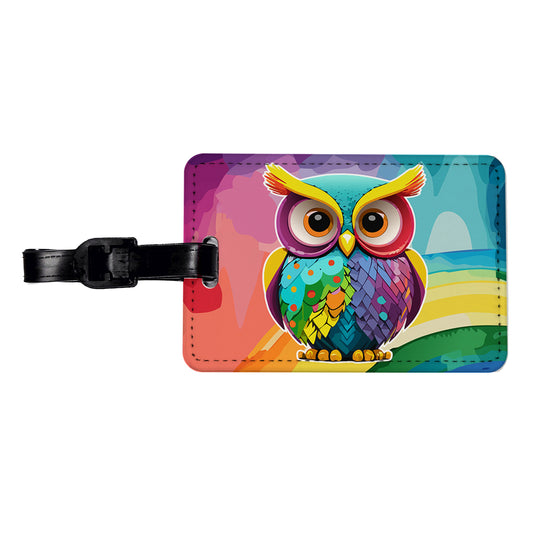 Owl Colorful Travel Faux Leather Luggage Tag
