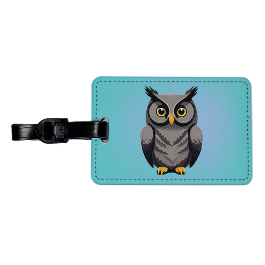 Owl Gray Staring Travel Faux Leather Luggage Tag
