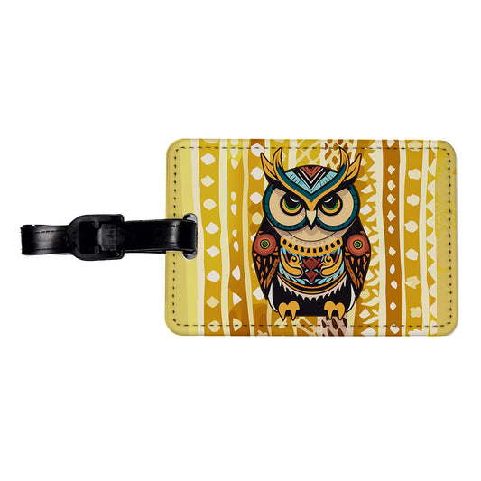 Owl Tribal Colorful Bird Travel Faux Leather Luggage Tag