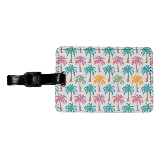 Palm Trees Tropical Pastel Pattern Travel Faux Leather Luggage Tag