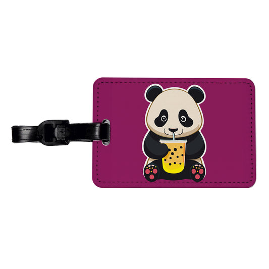 Panda Drinking Boba Bubble Tea Travel Faux Leather Luggage Tag