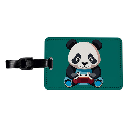 Panda Gaming Gamer Playing Video Game Travel Faux Leather Luggage Tag