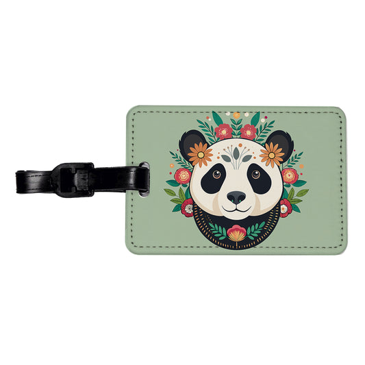 Panda Head Floral Flowers Travel Faux Leather Luggage Tag