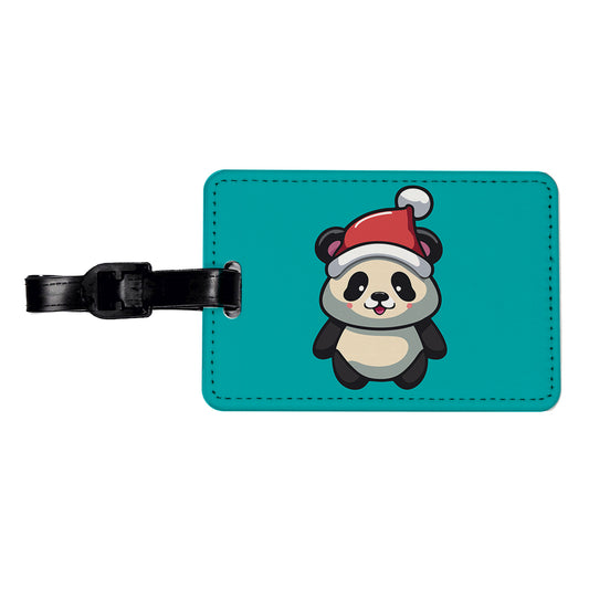 Panda Wearing Santa Hat Christmas Travel Faux Leather Luggage Tag