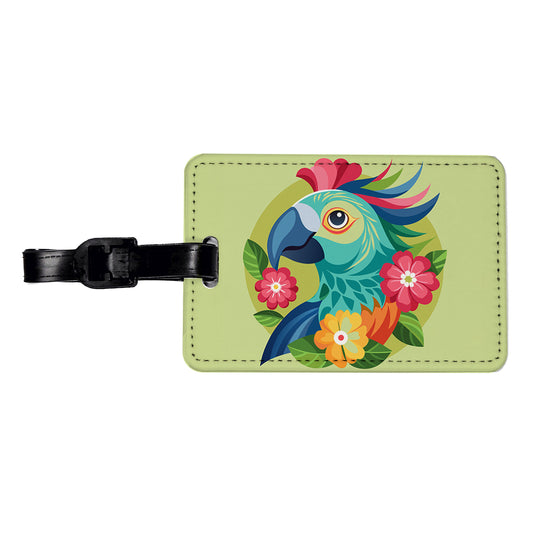 Parrot Bird Floral Flowers Travel Faux Leather Luggage Tag