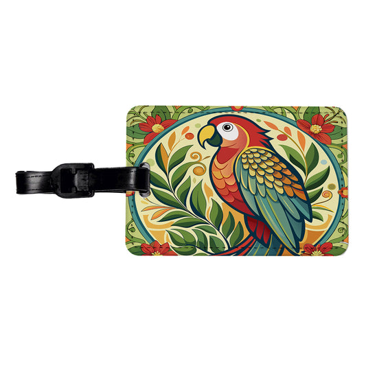 Parrot Floral Art Nouveau Flowers Elegant Travel Faux Leather Luggage Tag