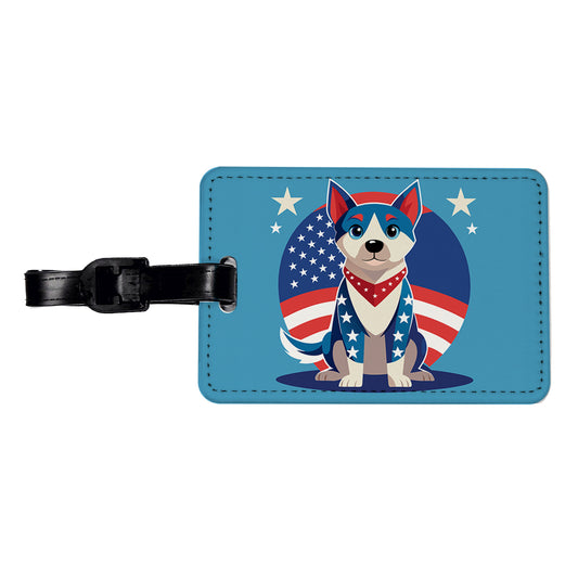 Patriotic Dog USA Travel Faux Leather Luggage Tag