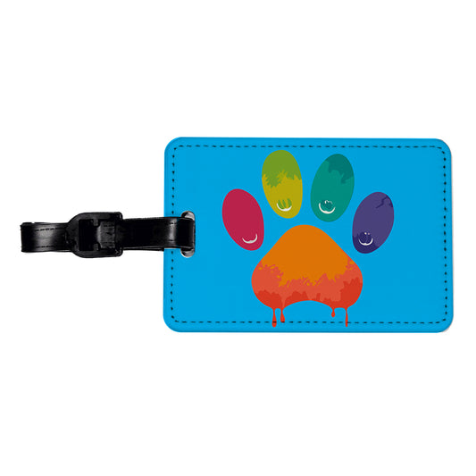 Paw Print Rainbow Dogs Cats Travel Faux Leather Luggage Tag
