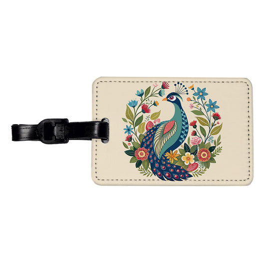 Peacock Floral Flowers Travel Faux Leather Luggage Tag
