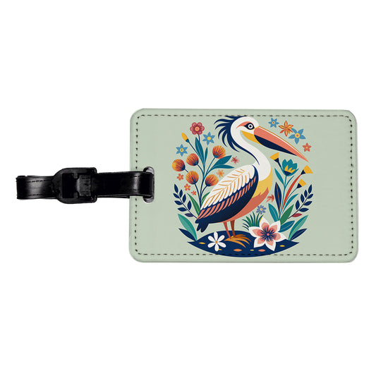 Pelican Bird Floral Flowers Travel Faux Leather Luggage Tag