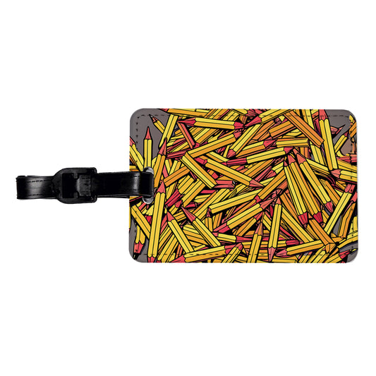 Pencils Piles School Teacher Pattern Travel Faux Leather Luggage Tag