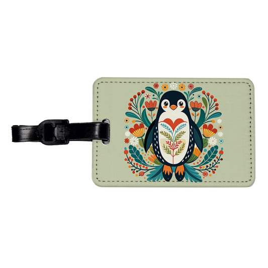 Penguin Floral Flowers Travel Faux Leather Luggage Tag