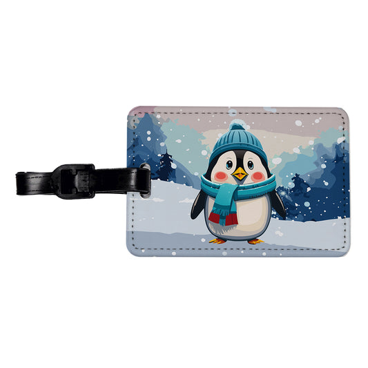Penguin Winter Wearing Hat Scarf Cute Travel Faux Leather Luggage Tag