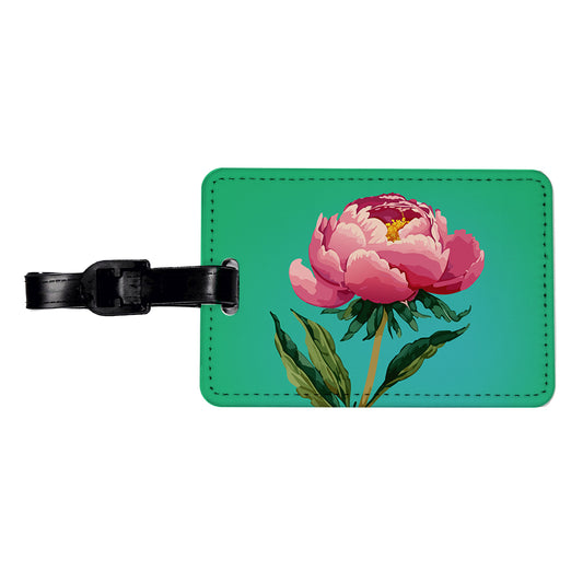 Peony Pink Flower Watercolor Travel Faux Leather Luggage Tag