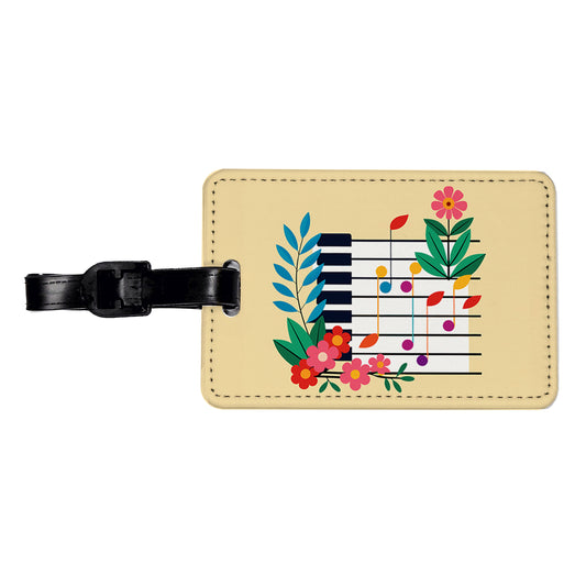 Piano Music Floral Motif Travel Faux Leather Luggage Tag