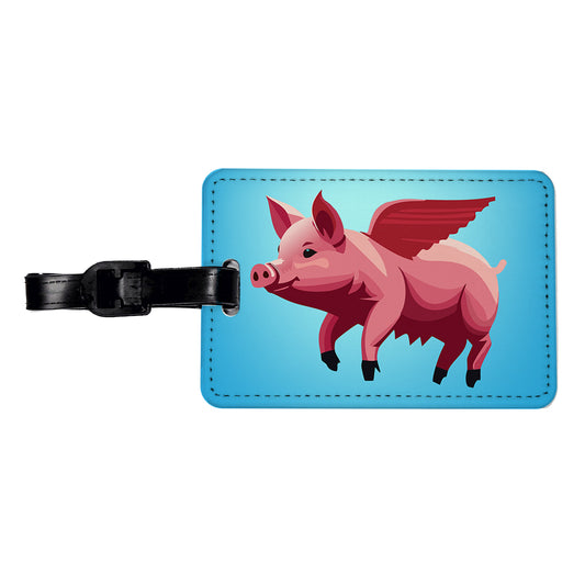 Pig Flying Funny Travel Faux Leather Luggage Tag
