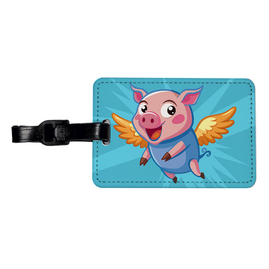 Pig Flying Silly Funny Travel Faux Leather Luggage Tag