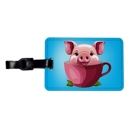 Pig Teacup Travel Faux Leather Luggage Tag