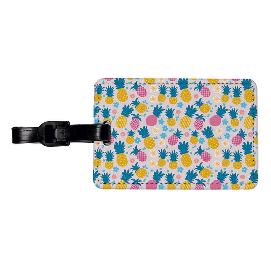 Pineapples Tropical Flowers Pattern Travel Faux Leather Luggage Tag