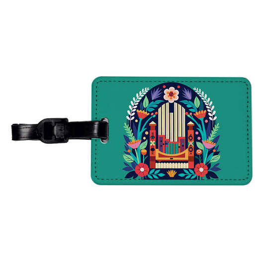 Pipe Organ Music Floral Motif Travel Faux Leather Luggage Tag