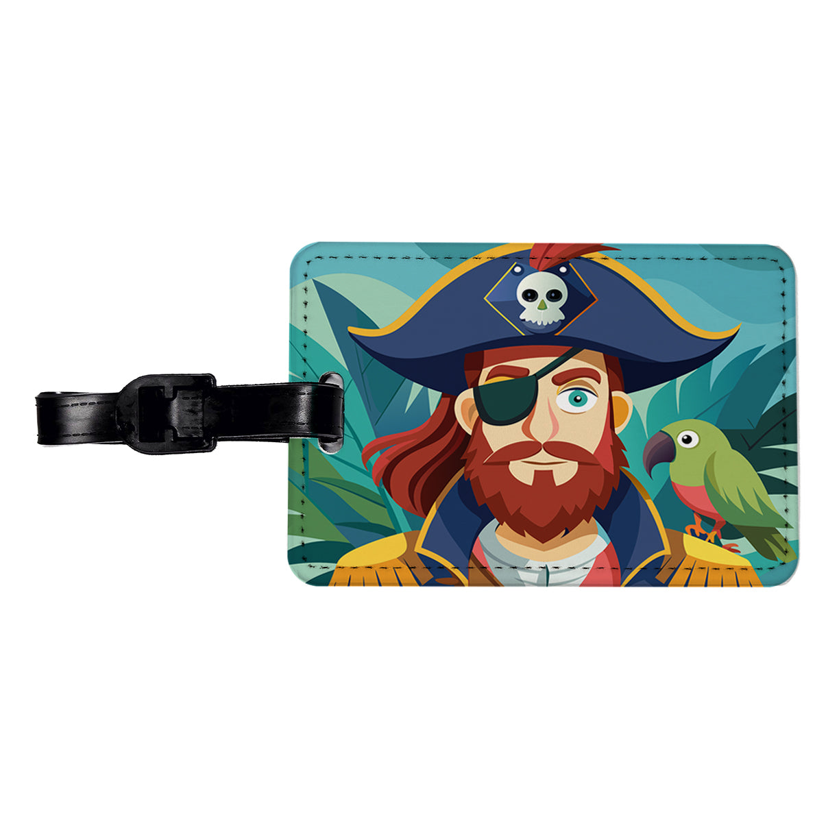 Pirate with Eye Patch and Parrot Travel Faux Leather Luggage Tag