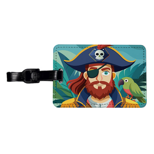Pirate with Eye Patch and Parrot Travel Faux Leather Luggage Tag