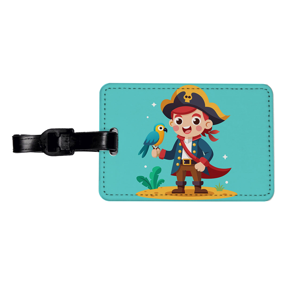 Pirate with Parrot Cute Travel Faux Leather Luggage Tag
