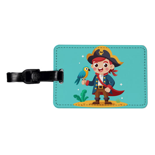 Pirate with Parrot Cute Travel Faux Leather Luggage Tag