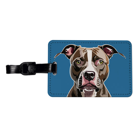 Pit Bull Dog Face Staring Travel Faux Leather Luggage Tag