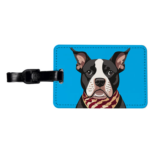 Pit Bull Dog Wearing Bandana Travel Faux Leather Luggage Tag