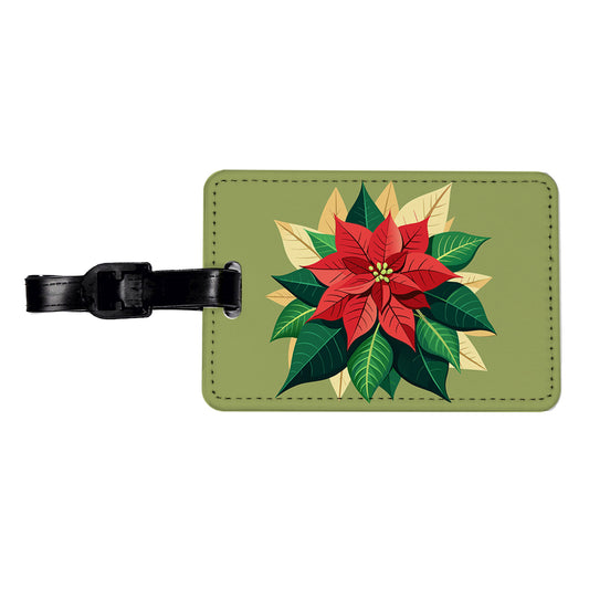 Poinsettia Plant Christmas Decoration Travel Faux Leather Luggage Tag