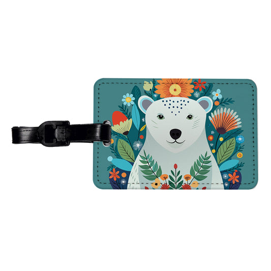 Polar Bear Floral Flowers Travel Faux Leather Luggage Tag