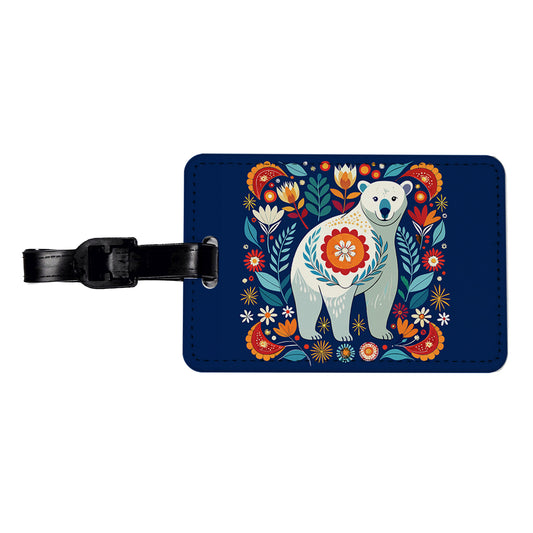 Polar Bear Floral Motif Travel Faux Leather Luggage Tag