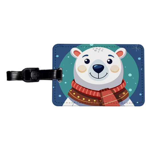 Polar Bear Wearing Winter Scarf Travel Faux Leather Luggage Tag