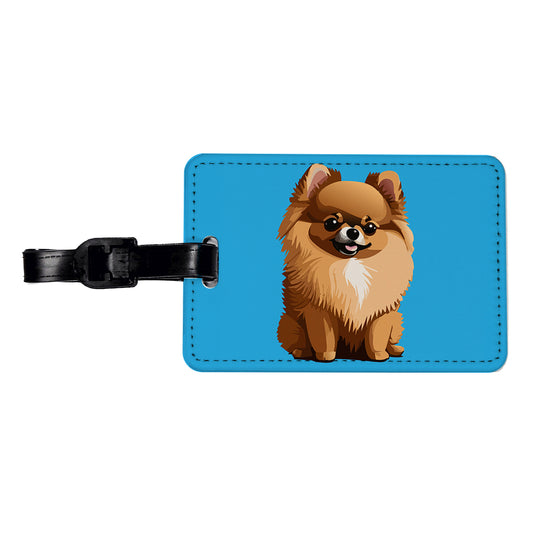 Pomeranian Dog Sitting Travel Faux Leather Luggage Tag