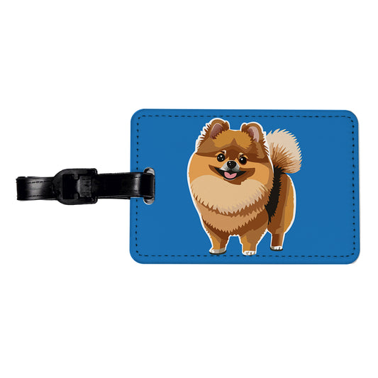 Pomeranian Dog Standing Travel Faux Leather Luggage Tag