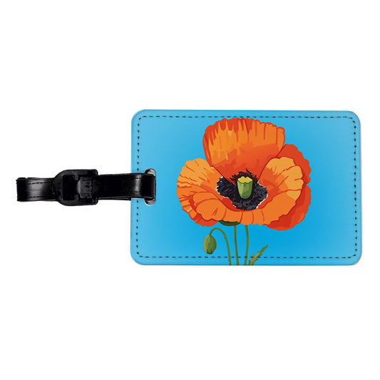 Poppy Flower Orange Travel Faux Leather Luggage Tag
