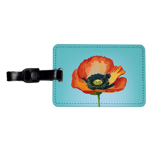 Poppy Icelandic Orange Flower Watercolor Travel Faux Leather Luggage Tag