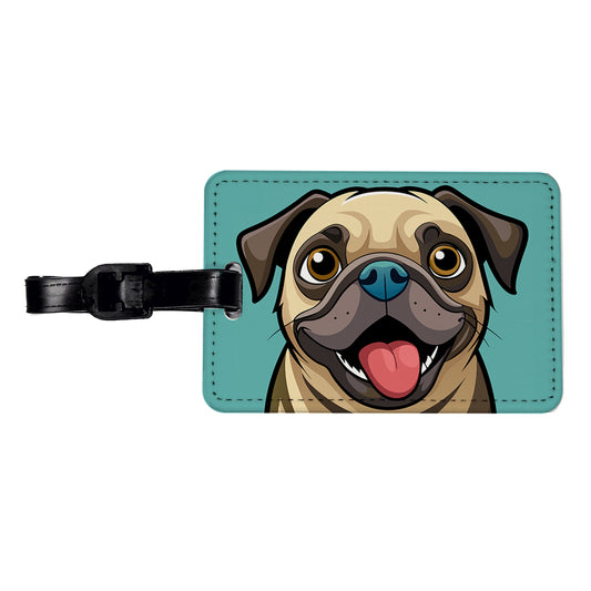 Pug Cute Sticking out Tongue Travel Faux Leather Luggage Tag
